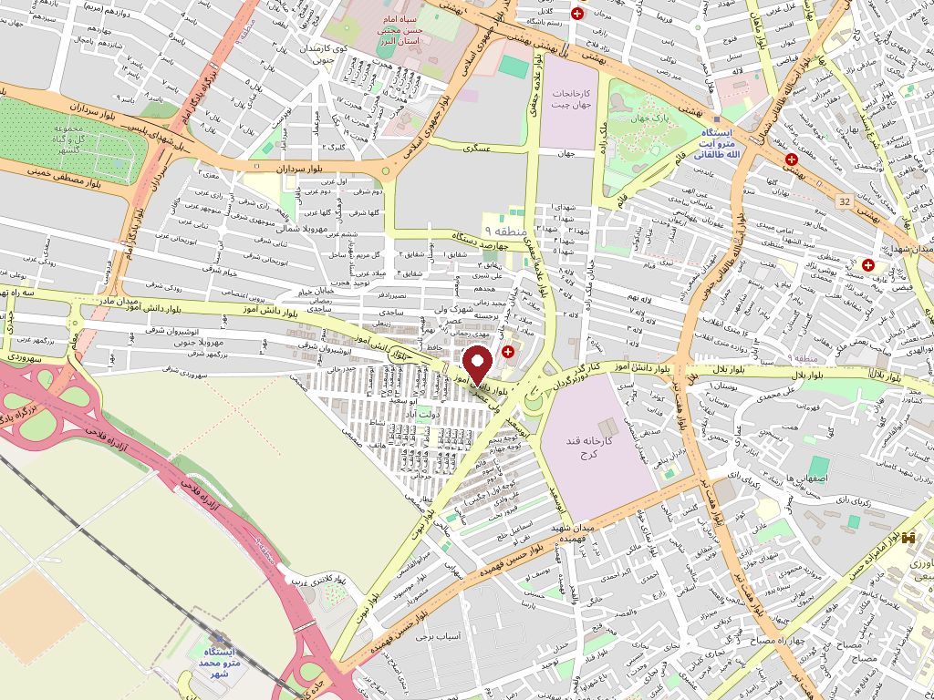 نقشه موقعیت فروشگاه حیدری در کرج — مختصات 35.8119, 50.9770